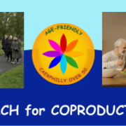 Images depicting Age-Friendly groups and Caerphilly Age-Friendly Icon